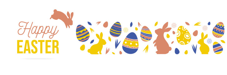 Happy Easter - Banner - Illustrations of bunnies and chocolate eggs