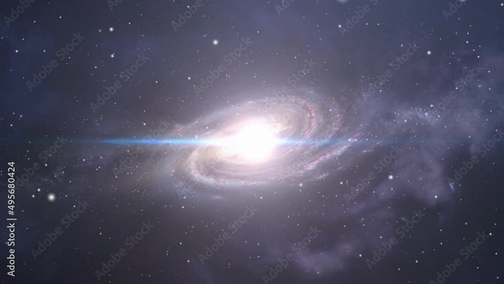 Wall mural spiral galaxy with bright rays in the center in the universe 4k