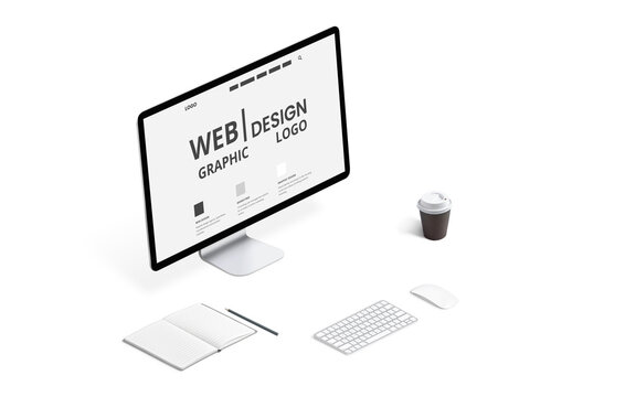Web design graphic studio desk isometric concept