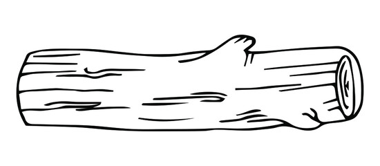 Linear vector image wooden log log for camping and travel sketch printable black and white picture