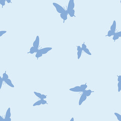 Vector butterfly seamless repeat, blue pattern background.