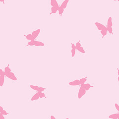 Obraz na płótnie Canvas Pink vector butterfly seamless repeat pattern background.
