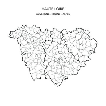 Map of the Geopolitical Subdivisions of The D&eacute;partement De La Haute Loire Including Arrondissements, Cantons and Municipalities as of 2022 - Auvergne Rh&ocirc;ne Alpes - France