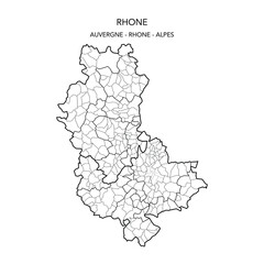 Map of the Geopolitical Subdivisions of The Department Du Rhône With Lyon Including Arrondissements, Cantons, Municipalities and Arrondissements De Lyon as of 2022 - Auvergne Rhône Alpes - France
