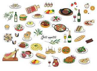 Various foods color illustration set