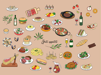 Various foods color illustration set