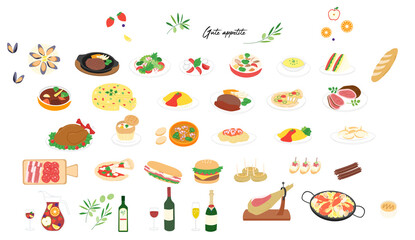 Various foods color illustration set
