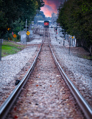 Train tracks in Memphis, TN during the sunset