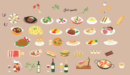 Various foods color illustration set