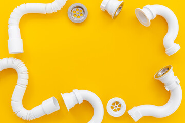 Plumbing pipes top view. Plumbing work background