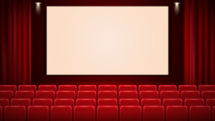 Cinema mockup with blank white screen. template background.