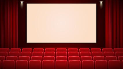 Obraz premium Cinema mockup with blank white screen. template background.