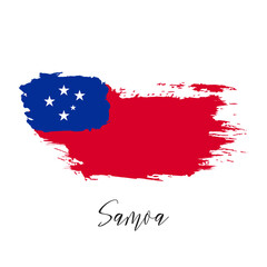 Samoa vector watercolor national country flag icon. Hand drawn illustration with dry brush stains, strokes, spots isolated on gray background. Painted grunge style texture for posters, banner design.