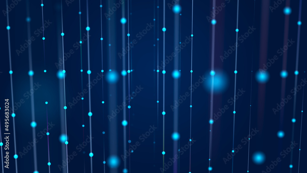 Poster digital blockchain concept. data storage in separate cells. abstract background with dots and connec