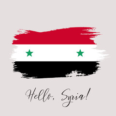 Syria vector watercolor national country flag icon. Hand drawn illustration with dry brush stains, strokes, spots isolated on gray background. Painted grunge style texture for posters, banner design.