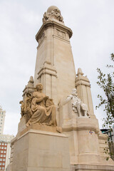 The monument to Miguel de Cervantes located in Plaza de Espana in Madrid, Spain. 
