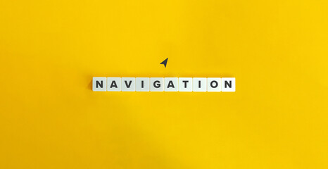 Navigation Word and Banner. Letter Tiles on Yellow Background. Minimal Aesthetics.