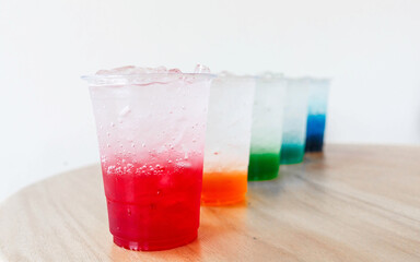 Soda drink set on wooden table