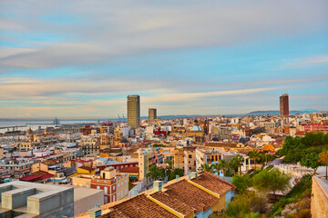 Obraz premium Alicante, Spain is a tropical coastal city, on the Mediterranean Sea perfect for family vacations, guarded by the castle of Santa Barbara