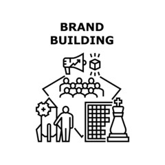 Brand Building Vector Icon Concept. Brand Building Businessman And Corporate Company Occupation. Entrepreneur Developing Strategy For Startup And Product Production Black Illustration