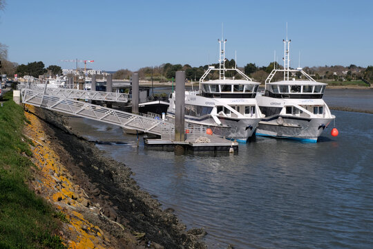 Vannes, France , 18 mars 2022 : Gare maritime de Vannes avec ses pontons et bateaux &agrave; quai
