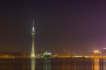 Night view of the Macau Tower and skyline