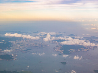 Aerial view of the Hong Kong city and landscape