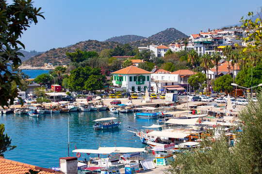 Kas town historical center, narrow street and old houses, Kas, Turkey