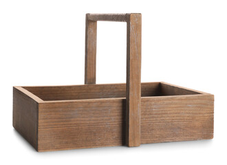 One empty wooden tray isolated on white