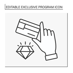  Benefits line icon. Credit card benefits. Reward. Cashback. Loyalty program.Exclusive program concept. Isolated vector illustration. Editable stroke