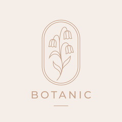 Minimalist flower logo line icon. Floral outline emblem. Elegant botanical plant symbol. Vector illustration.