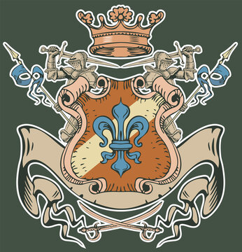 vector image of the emblem of the knightly tournament in the style of medieval engraving	