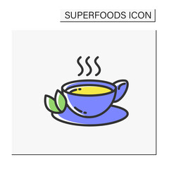  Green tea color icon. Superfood. Organic healthy energetic food for balanced nutrition. Detox and weight loss supplements. Vegetarian food. Isolated vector illustration