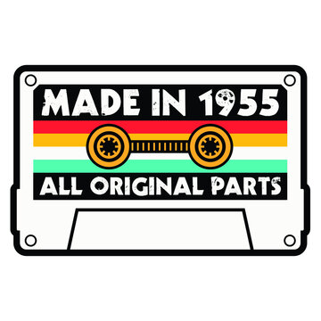 Made In 1955 All Original Parts, Vintage Birthday Design For Sublimation Products, T-shirts, Pillows, Cards, Mugs, Bags, Framed Artwork, Scrapbooking