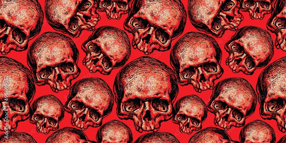 Poster vector image of a solid texture with skulls on a bloody background