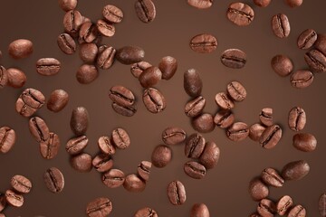 Fly coffee Beans on brow background