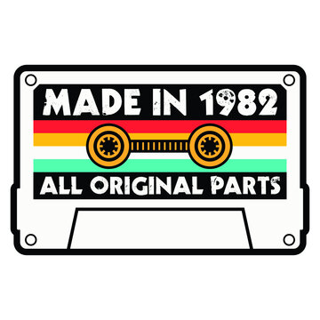 Made In 1982 All Original Parts, Vintage Birthday Design For Sublimation Products, T-shirts, Pillows, Cards, Mugs, Bags, Framed Artwork, Scrapbooking