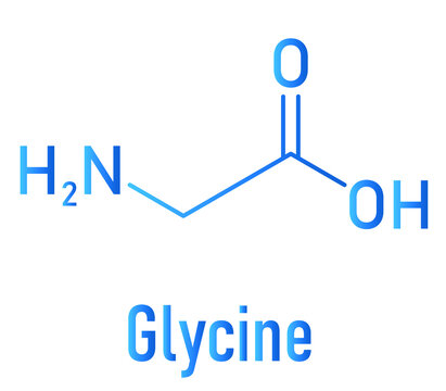 Glycine (Gly, G) amino acid molecule. Skeletal formula.