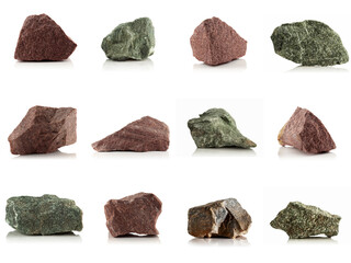 Stones, pieces of rock, granite, quartzite, jadeite.