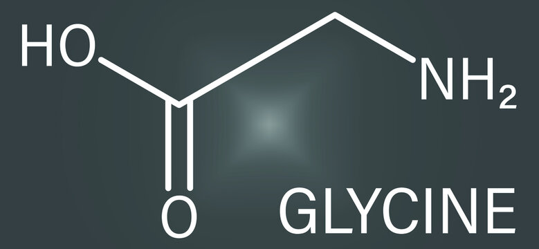Glycine (Gly, G) amino acid molecule. Skeletal formula.