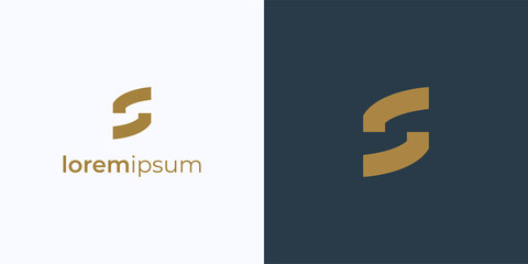 Simple Synergy Logo. Gold Color Initial Letter S isolated on Double Background. Flat Vector Logo Design Template Element for Business and Branding Logos.