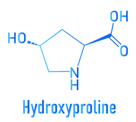 Hydroxyproline (Hyp) amino acid. Essential component of collagen. Skeletal formula.