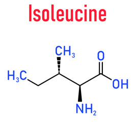 Isoleucine (L-isoleucine, Ile, I) amino acid molecule. Skeletal formula.