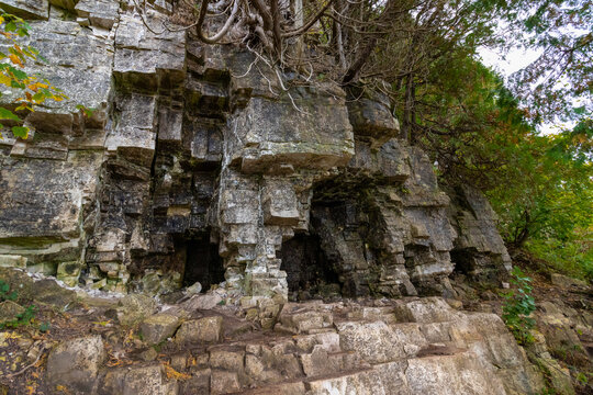 Rocky Area In Peninsula State Park, Door County, Wisconsin, The USA In The Autumn