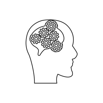 head icon with gears on a white background, concept of thought and reflection process, vector illustration