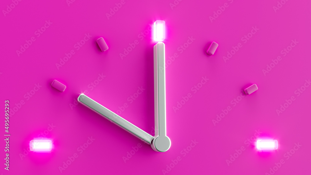 Poster 3d rendering of a pink clock showing ten o'clock time