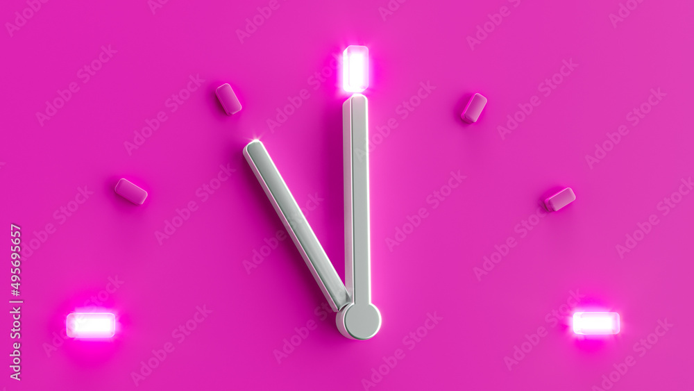 Poster 3d rendering of a pink clock showing eleven o'clock time