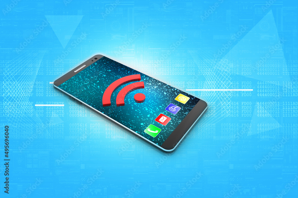 Poster 3d rendering transmitter mobile with wifi