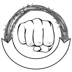 Vector illustration barbed wire and fist. For tattoo or t-shirt design.