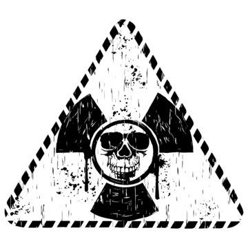 Vector illustration black and white triangular radiation logo and abstract grunge skull
